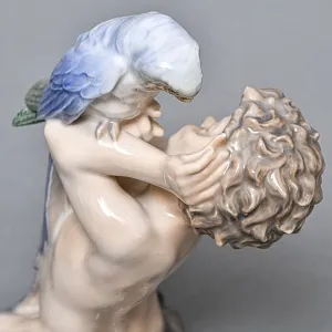 Коллекционная Фарфоровая статуэтка «Фавн с попугаем», Royal Copenhagen Дания, 50-е годы.