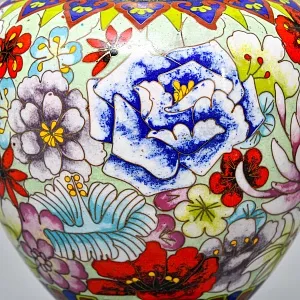 Декоративные Парные Вазы «Летний сад» в технике «Клуазоне» Н -30 см., Китай 50 -е годы ХХ века.