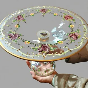 Редкость! Стеклянная Ваза - Фруктовница - Компотьер, роспись Эмали, JOSEPHINENHUTTE, Германия -50 гг. 