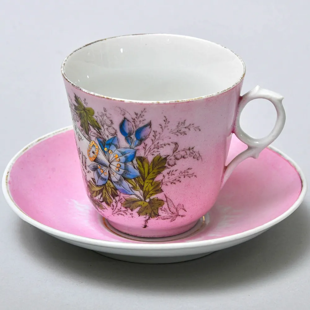 Антикварная Фарфороввая Чайная Пара «НА ПАМЯТЬ», Германия, конец XIX века.