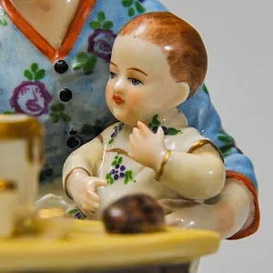 Антикарная Фарфоровая Статуэтка «Едоки каши. Завтрак», Aсkermann & Fritze начало ХХ века.