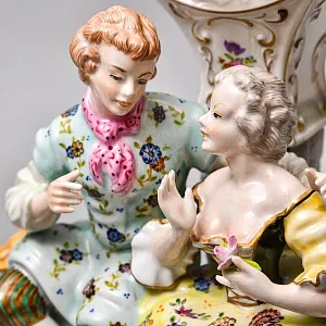 Редкость! Механические Фарфоровые Часы с боем «Свидание на пленэре», Franz Hermle & Sohn Германия 50 гг.