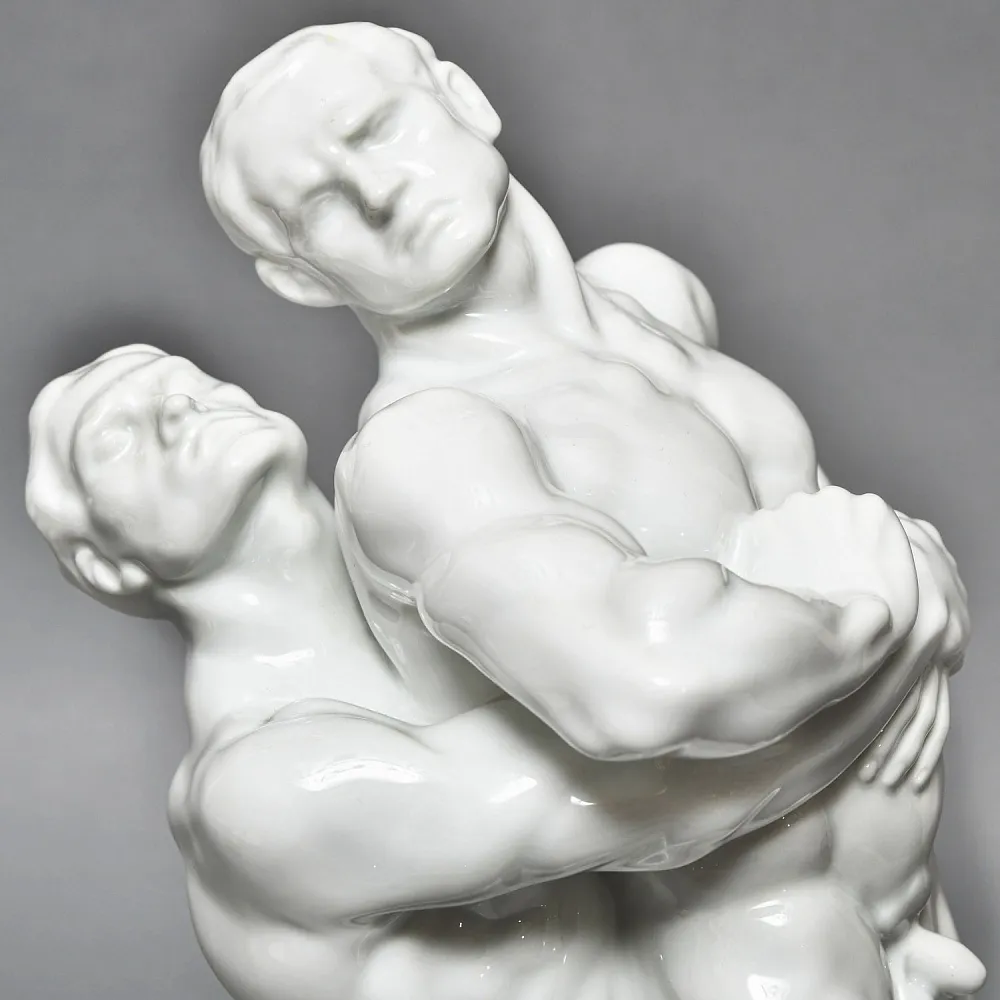 Редкость! Большая Фарфоровая статуэтка «Cпортсмены. БОРЦЫ», HEREND Венгрия, середина ХХ века.