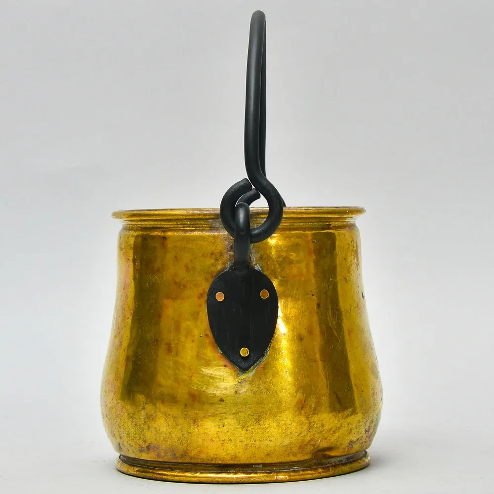 Винтажный Латунный Котелок - Горшок с ручкой - Зольник - Кашпо, Бельгия, середина ХХ века.