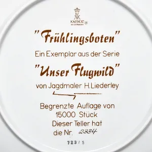 Коллекционная Фарфоровая Тарелка - Блюдо «Дикая Природа. Летящие Бекасы», KAISER Германия. 