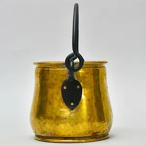 Винтажный Латунный Котелок - Горшок с ручкой - Зольник - Кашпо, Бельгия, середина ХХ века.