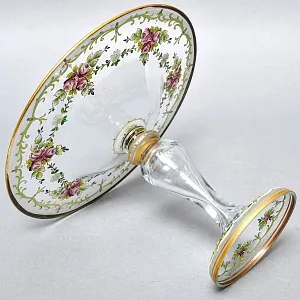 Редкость! Стеклянная Ваза - Фруктовница - Компотьер, роспись Эмали, JOSEPHINENHUTTE, Германия -50 гг. 