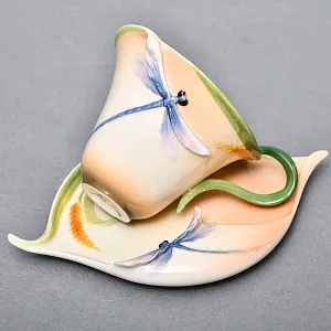 Авторский Фарфоровый Чайный сервиз «Бабочки и стрекозы» на 4 персоны, Franz Collection Тайвань.