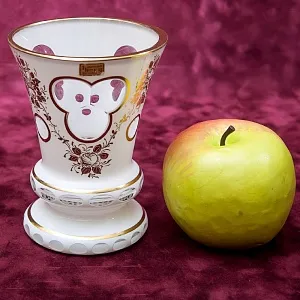 Винтажная Стеклянная Ваза - Кубок «Золотые Розы»  LAUSITZER GLASWERKE Германия - 50-70е гг.