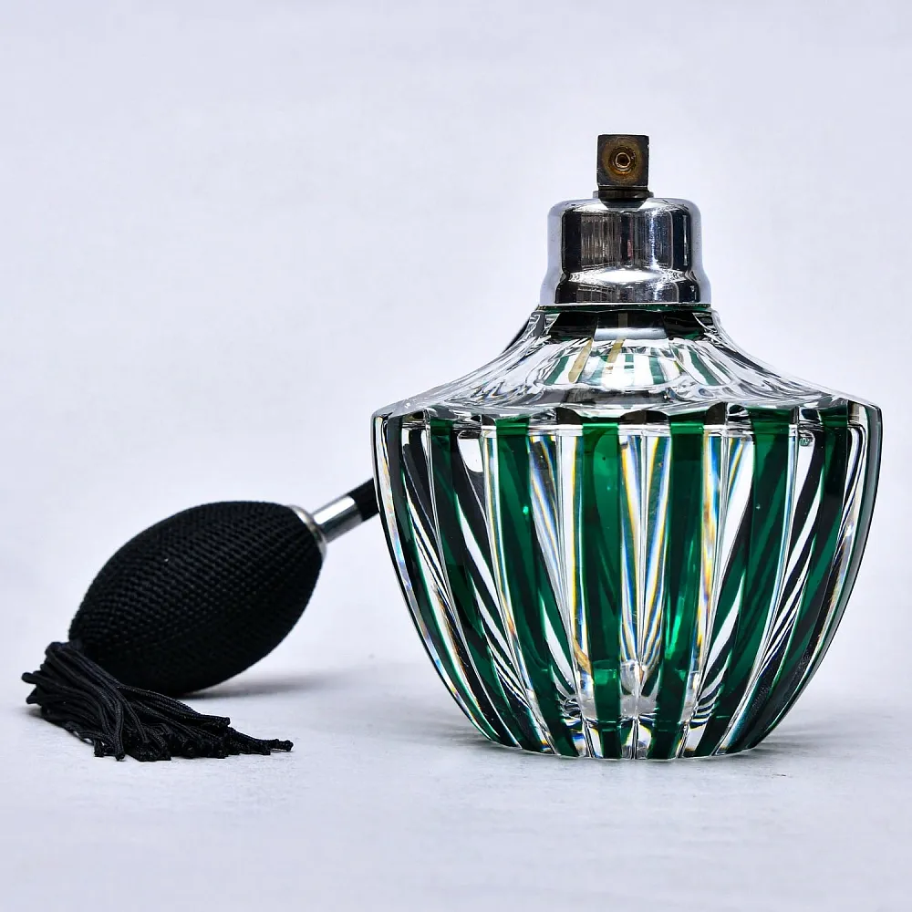 Винтажный Парфюмерный Набор из 3-х предметов, Цветной Хрусталь VAL SAINT LAMBERT, Бельгия.