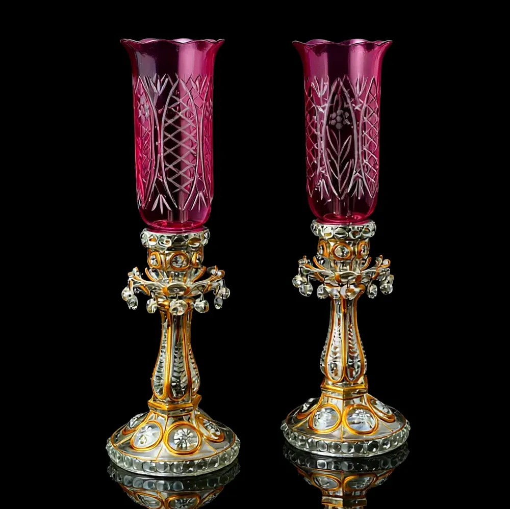 Парные Хрустальные Электрические Лампы - Светильники - Ночники, Германия, начало ХХ века.