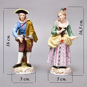  Антикварные Парные статуэтки «Музыкальный Дуэт», Фарфор, Dressel & Kister Passau Германия, 1907 - 1922 гг. 
