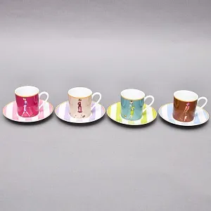 Набор из 4-х Кофейных пар «За покупками - Shopping», Limoges Medard de Noblat Франция, конец ХХ века.