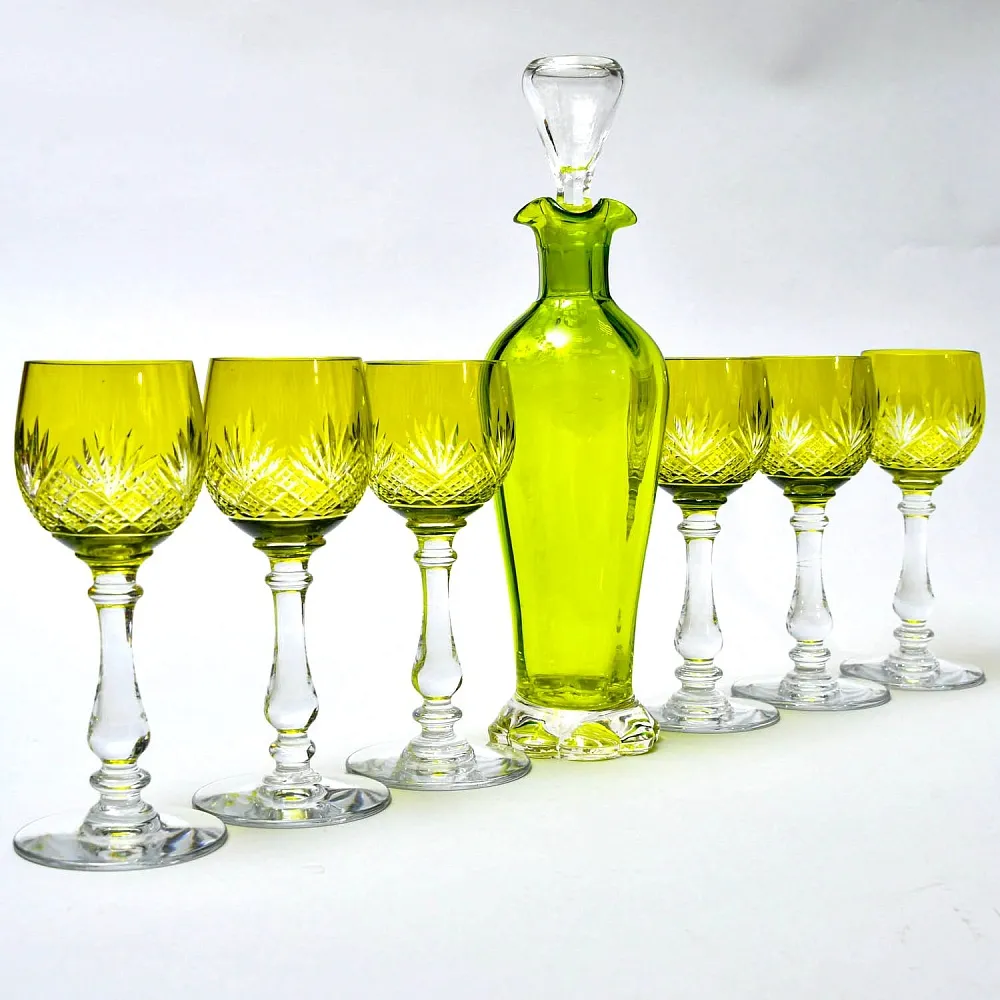 Антикварный Набор Хрустальный Графин и  6 -ть Бокалов для Вина, Val Saint Lambert, Бельгия 30 -е годы ХХ века. 