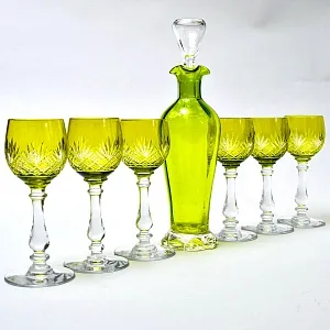 Антикварный Набор Хрустальный Графин и  6 -ть Бокалов для Вина, Val Saint Lambert, Бельгия 30 -е годы ХХ века. 