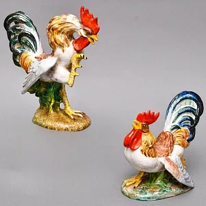 Коллекционные Парные статуэтки «Птицы. Бойцовые петухи», Фаянс, Италия - вторая половина ХХ века. 