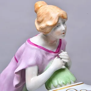 Фарфоровая Электрическая Лампа в стиле Арт-Деко «Девушка с Лилией», Литофания, PLAUE Германия.