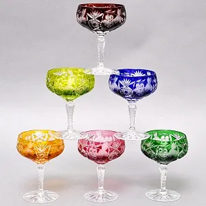 Набор 6-ть фужеров для шампанского или «Креманок» из Цветного Хрусталя серия «Виноград»