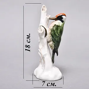 Птица - Фарфоровая статуэтка «Зеленый дятел на стволе дерева», ROSENTHAL Германия, 40-е годы.