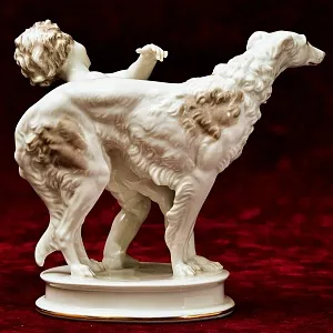 Антикварная Фарфоровая Статуэтка «ПУТТИ И СОБАКА БОРЗАЯ», ROSENTHAL Германия - 1934 год.