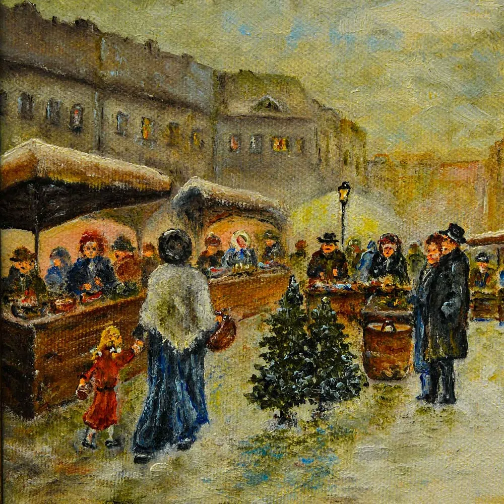Очаровательная Картина «РОЖДЕСТВЕНСАЯ ЯРМАРКА», Холст, Масло. Германия 1991 год.