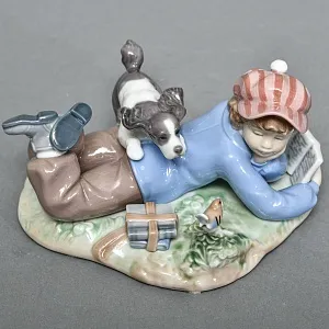 Коллекционная Фарфоровая статуэтка «Мальчик с собакой и птицей», Lladro Испания. 