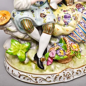 Редкость! Механические Фарфоровые Часы с боем «Свидание на пленэре», Franz Hermle & Sohn Германия 50 гг.