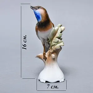 Коллекционная Фарфоровая статуэтка «Птица. Варакушка на дубовой ветке», ROSENTHAL Германия.