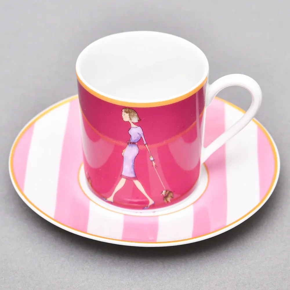 Набор из 4-х Кофейных пар «За покупками - Shopping», Limoges Medard de Noblat Франция, конец ХХ века.