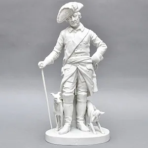 Антикварная Фарфоровая статуэтка «Старый Фриц. Король Пруссии Фридрих II с собаками»,  Volkstedt Германия.