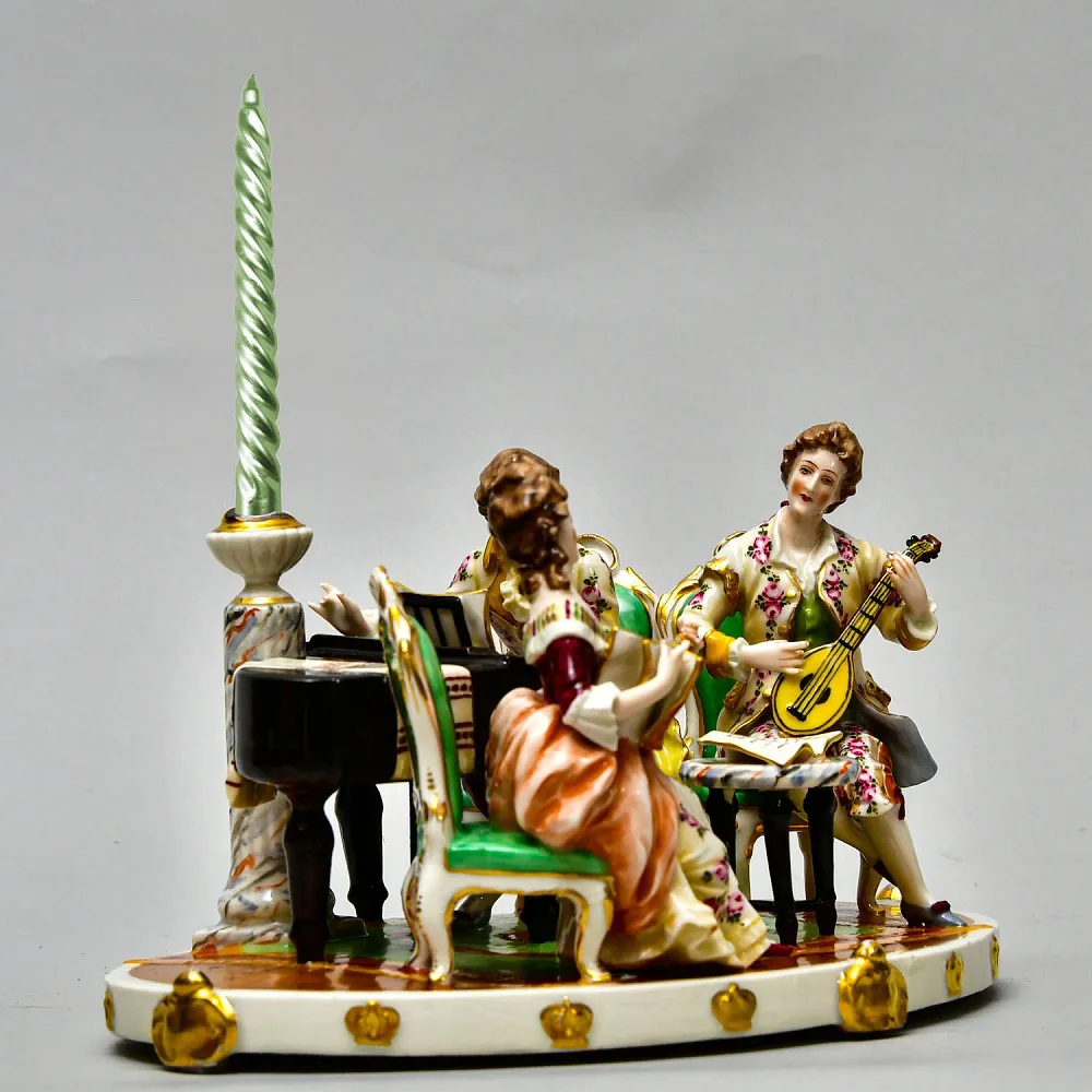 Антикварная Фарфоровая Статуэтка - Подсвечник "Музыкальное Трио", Ernst Bohne Sohne Германия.
