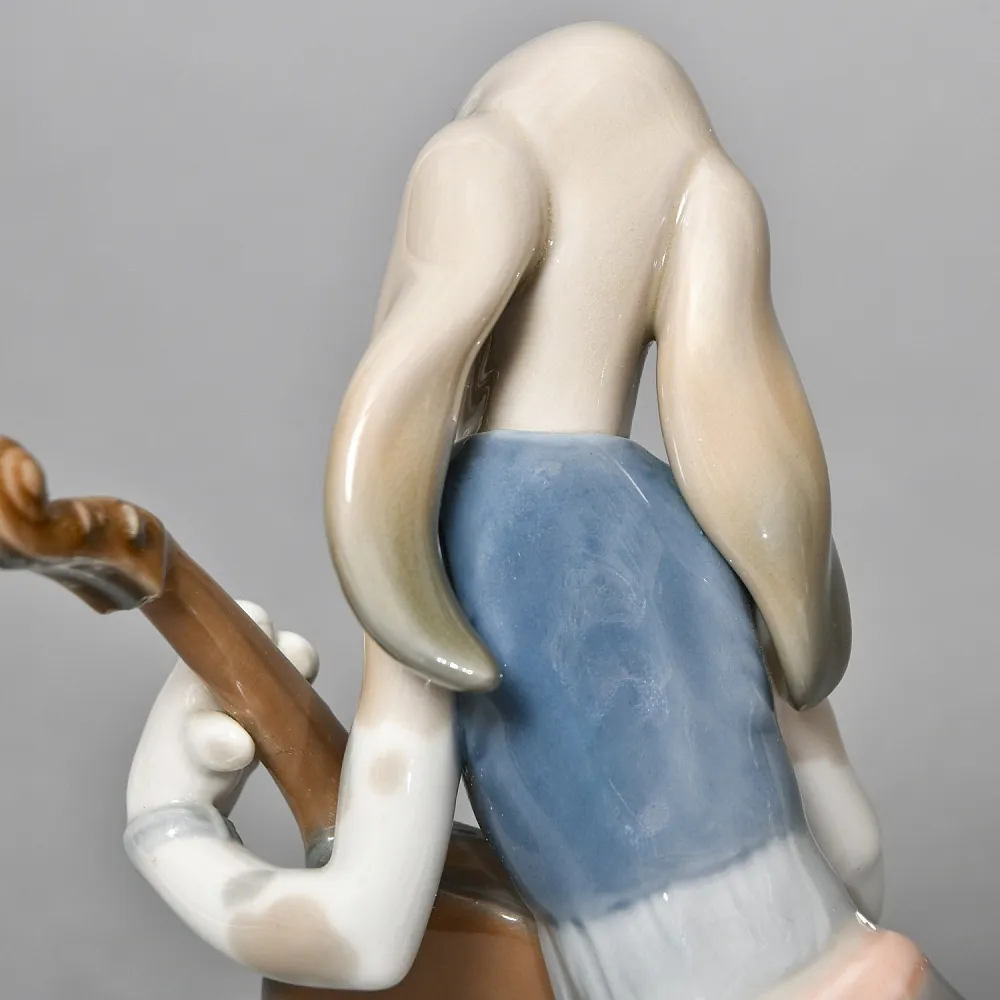 Коллекционная Фарфоровая статуэтка «Собака, играющая на контрабасе», Lladro Испания, 1971 - 1978 годы.