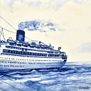 Фарфоровое Панно - Картина «Корабль ORANJE», De Leidsche Fles, Голландия середина ХХ века.