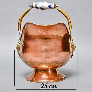 Винтажный Зольник с Фарфоровыми ручками Кашпо Медь Англия середина ХХ века!