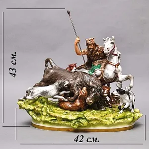 Антикварная Фарфоровая статуэтка «ОХОТА НА БЫКА», Scheibe-Alsbach Германия, первая половина ХХ века. 