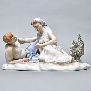 Большая Коллекционная Фарфоровая статуэтка «Затянувшаяся партия», ДФЗ Дулево Россия. 