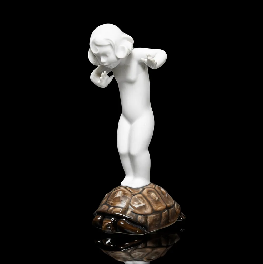 Антикварная Фарфоровая статуэтка «Девочка на черепахе», ROSENTHAL Германия, середина ХХ века.