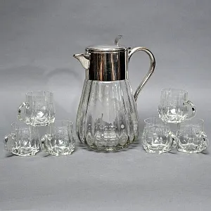 Набор «Виноград» - Хрустальный Графин + 6 -ть Кружек, Silverplate, Германия, 60 -е годы ХХ века.