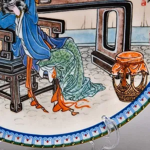 Коллекционная Номерная Тарелка «Китайская девушка с кошкой» Фарфор, Китай -1988 год. 