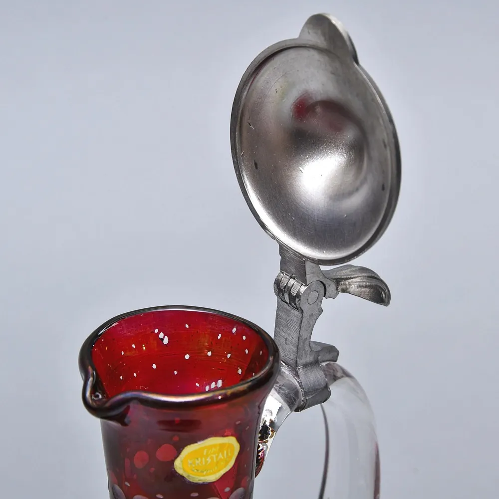 «Рубиновый Хрусталь» - Кувшин - Графин с оловянной крышкой, Ручной работы, Германия, 60 гг.