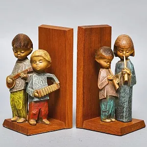 Букенды - Держатель - Ограничитель - Подставка для книг «Маленькие Музыканты», Дерево Германия - 60 гг.