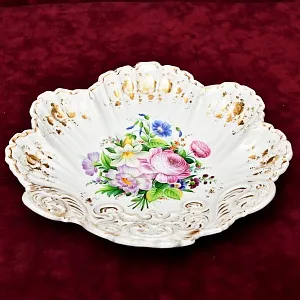 Антикварная Фарфоровая Тарелка - Блюдо «Летний букет с Пионом», Германия, конец ХIX - начало ХХ веков.