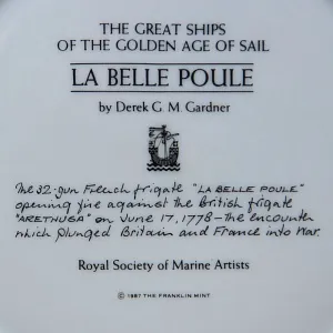 Коллекционная Тарелка «Парусные Корабли - LA BELLE POULE» Фарфор США, The FRANKLIN MINT -1987 год.