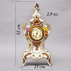 Большие Каминные Механические Фарфоровые Часы с боем «Букет из Роз», Franz Hermle & Sohn Германия 50 гг.