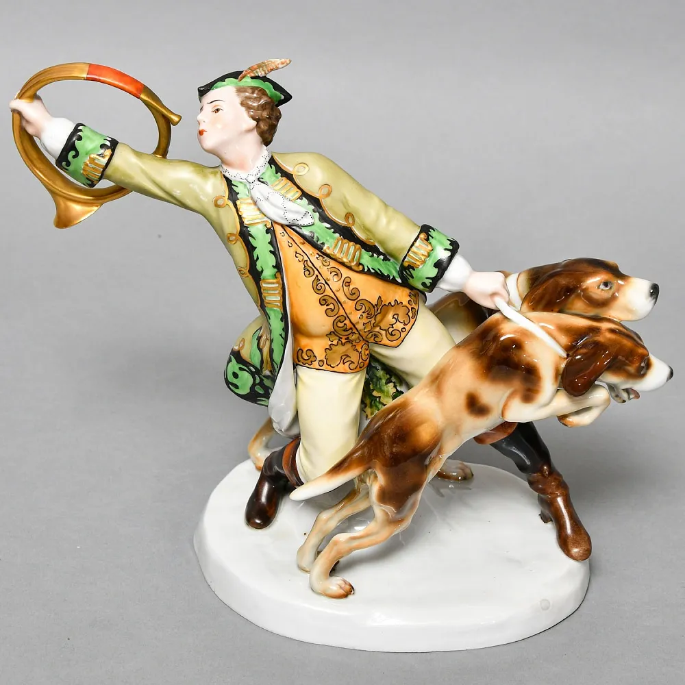 Антикварная Фарфоровая статуэтка «Псовая охота», Goebel Германия, 1923 - 1929 годы. 
