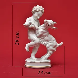 Антикварная Фарфоровая Статуэтка «ПУТТИ С КОЗЛЕНКОМ», ROSENTHAL Германия - 1939 год.