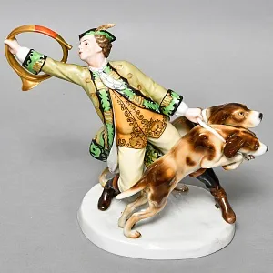 Антикварная Фарфоровая статуэтка «Псовая охота», Goebel Германия, 1923 - 1929 годы. 