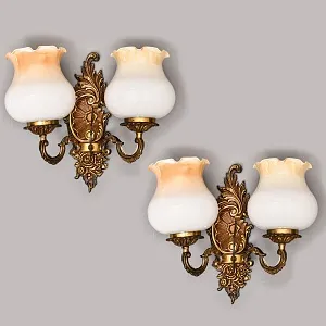 Пара Винтажных Электрических Настенных Двух рожковых Светильников - Бра, бронза СССР 70 -е гг. 