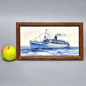 Фарфоровое Панно - Картина «Корабль ORANJE», De Leidsche Fles, Голландия середина ХХ века.