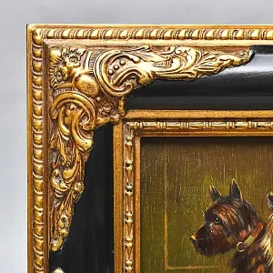 Старинная Картина «Шотландские Терьеры — Два Друга», Доска, масло, Англия середина ХХ века. 